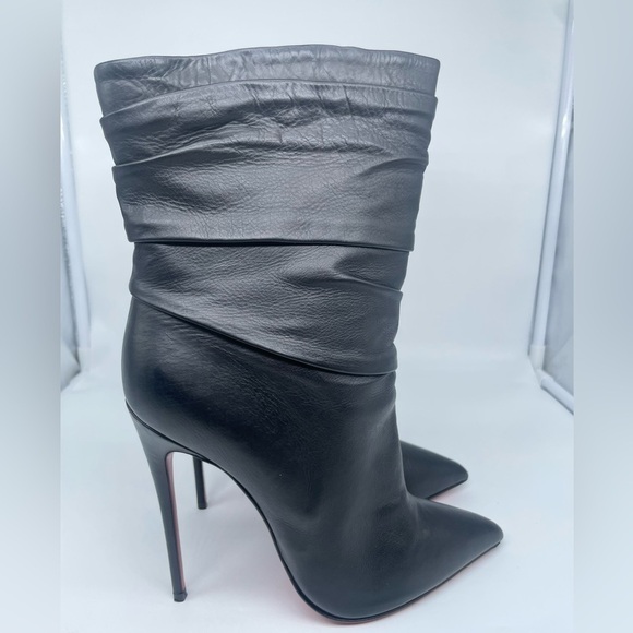 Christian Louboutin Ishtar Black Leather Mid Calf Pointed Stiletto Heels Boots - Picture 2 of 14